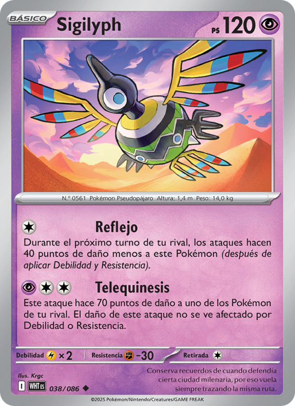 Sigilyph 038 — Llama Blanca (Spanish Pokémon TCG card)