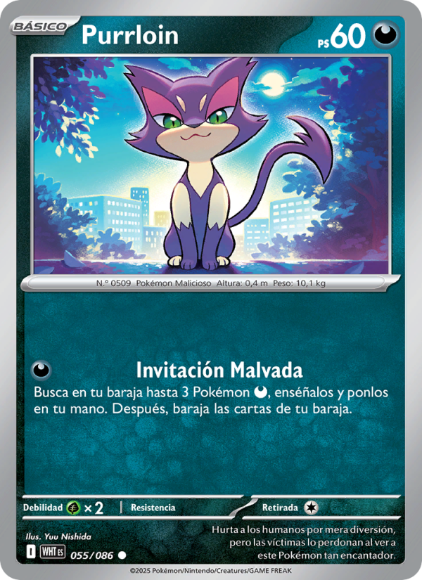 Purrloin 055 — Llama Blanca (Spanish Pokémon TCG card)