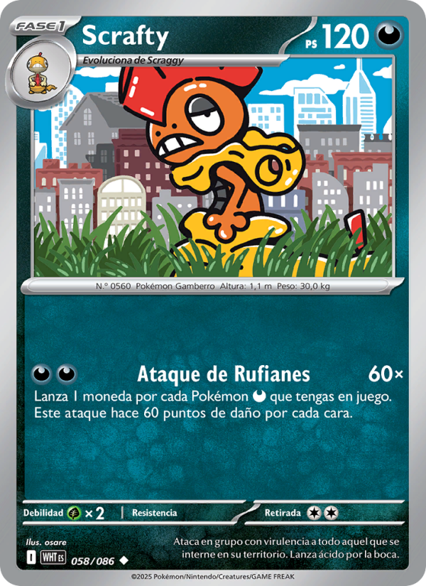 Scrafty 058 — Llama Blanca (Spanish Pokémon TCG card)