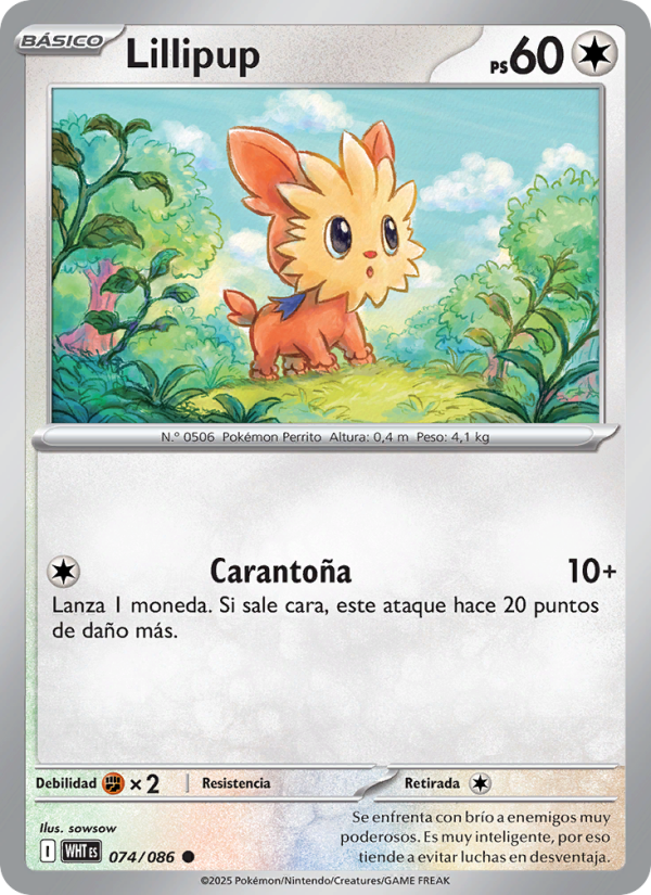 Lillipup 074 — Llama Blanca (Spanish Pokémon TCG card)