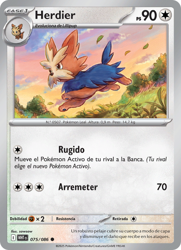 Herdier 075 — Llama Blanca (Spanish Pokémon TCG card)