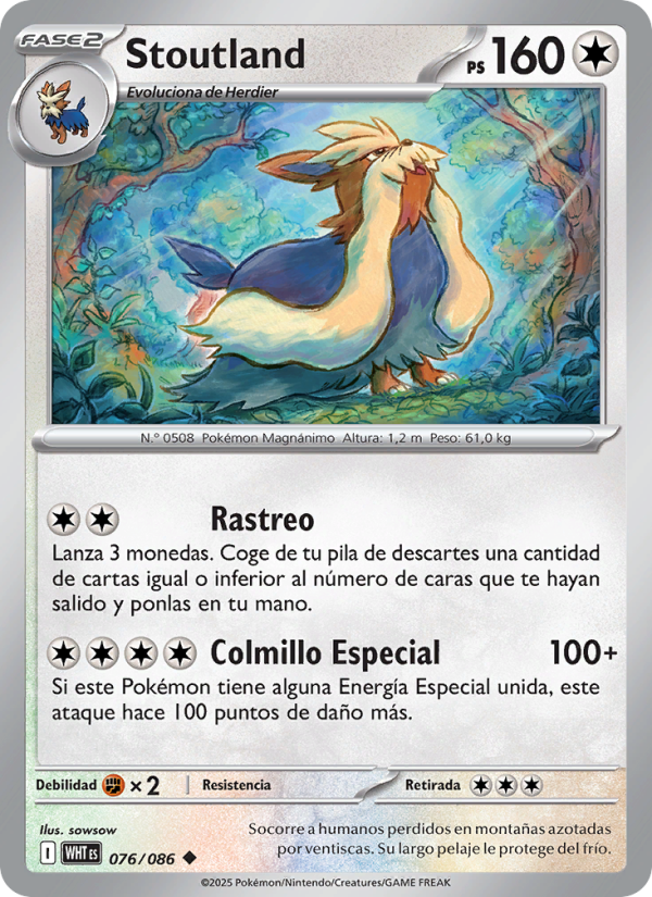 Stoutland 076 — Llama Blanca (Spanish Pokémon TCG card)