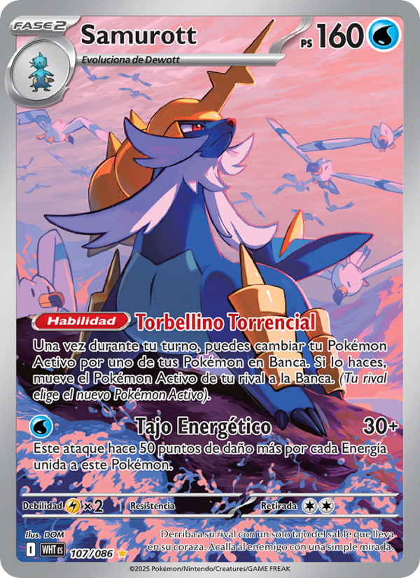Samurott 107 — Llama Blanca (Spanish Pokémon TCG card)
