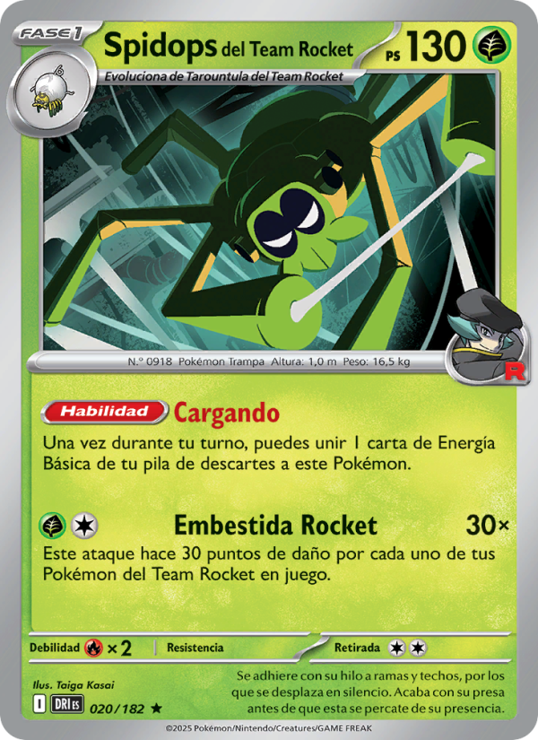 Spidops del Team Rocket 020 — Rivales Predestinados (Spanish Pokémon TCG card)