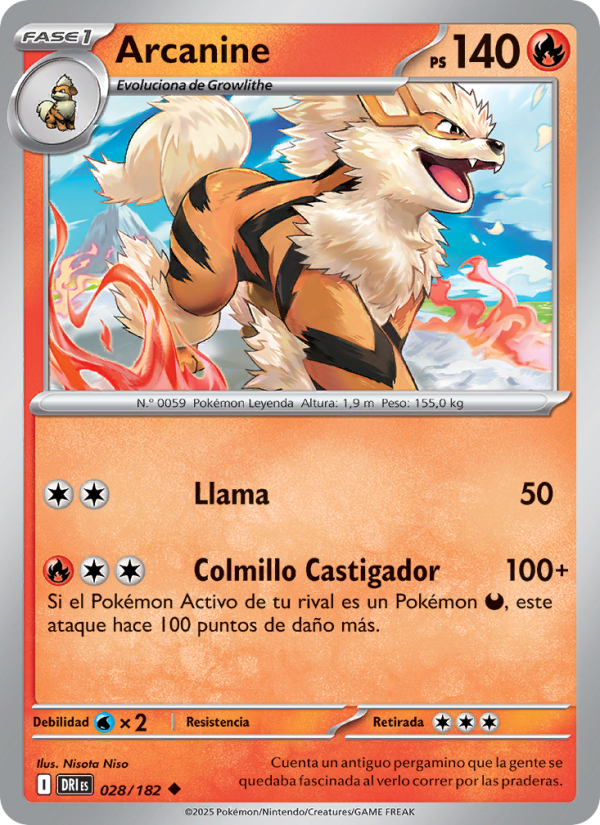 Arcanine 028 — Rivales Predestinados (Spanish Pokémon TCG card)
