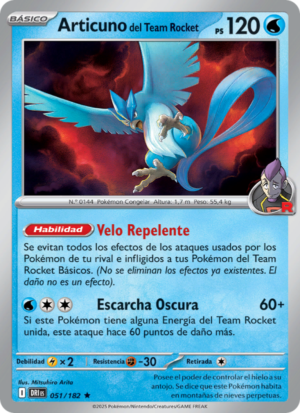 Articuno del Team Rocket 051 — Rivales Predestinados (Spanish Pokémon TCG card)