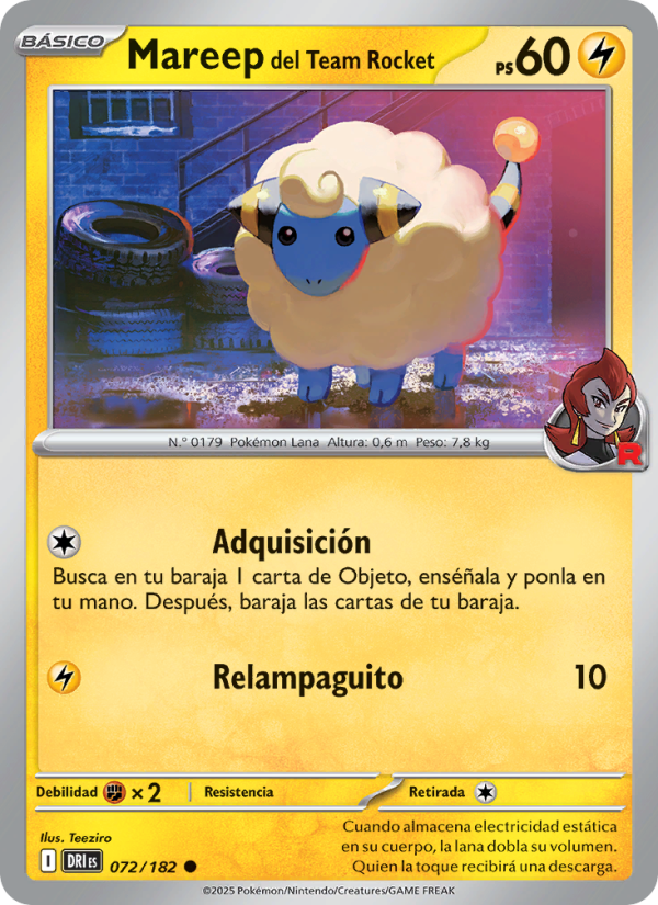 Mareep del Team Rocket 072 — Rivales Predestinados (Spanish Pokémon TCG card)