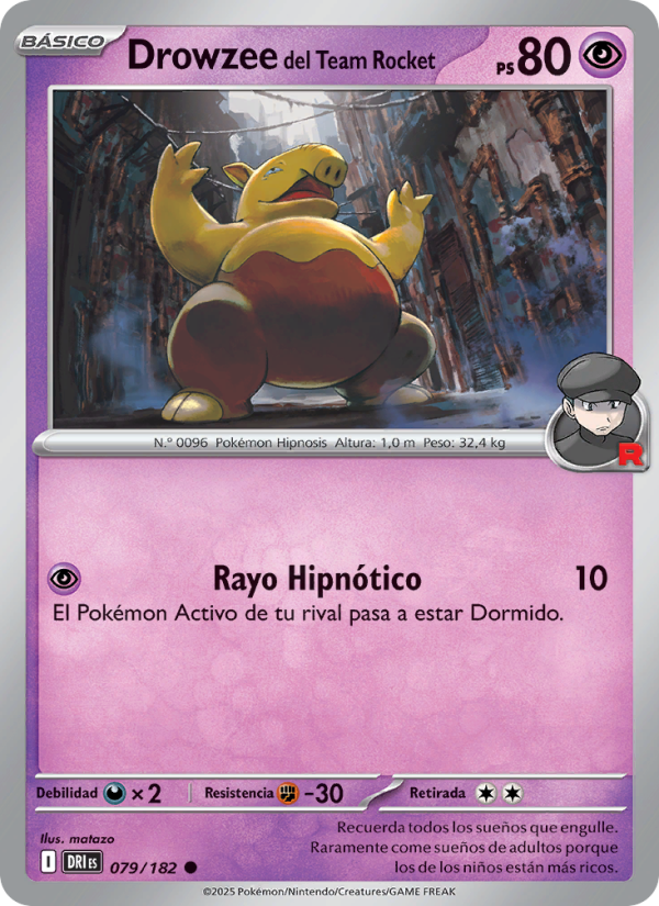 Drowzee del Team Rocket 079 — Rivales Predestinados (Spanish Pokémon TCG card)