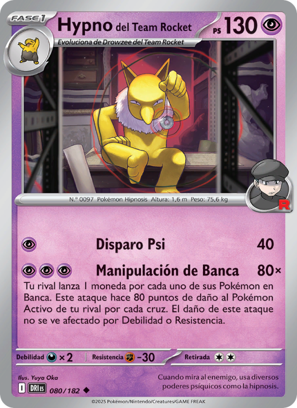 Hypno del Team Rocket 080 — Rivales Predestinados (Spanish Pokémon TCG card)