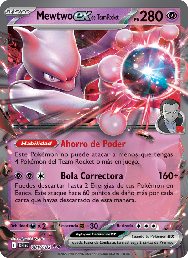 Mewtwo ex del Team Rocket 081 — Rivales Predestinados (Spanish Pokémon TCG card)