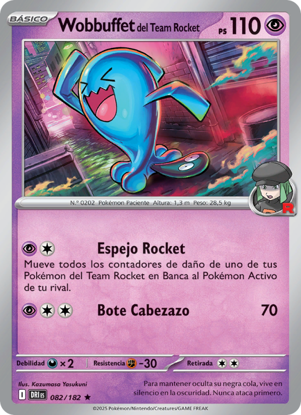 Wobbuffet del Team Rocket 082 — Rivales Predestinados (Spanish Pokémon TCG card)