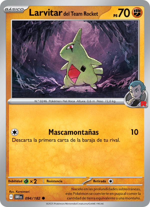 Larvitar del Team Rocket 094 — Rivales Predestinados (Spanish Pokémon TCG card)