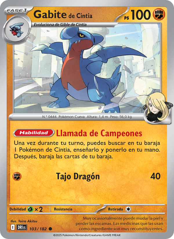 Gabite de Cintia 103 — Rivales Predestinados (Spanish Pokémon TCG card)
