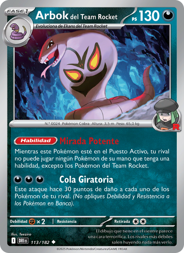 Arbok del Team Rocket 113 — Rivales Predestinados (Spanish Pokémon TCG card)