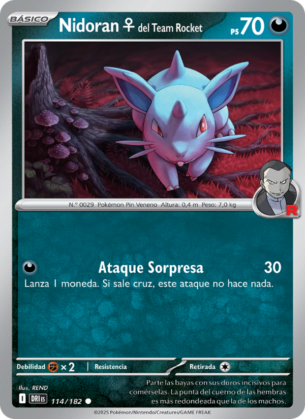 Nidoran♀ del Team Rocket 114 — Rivales Predestinados (Spanish Pokémon TCG card)
