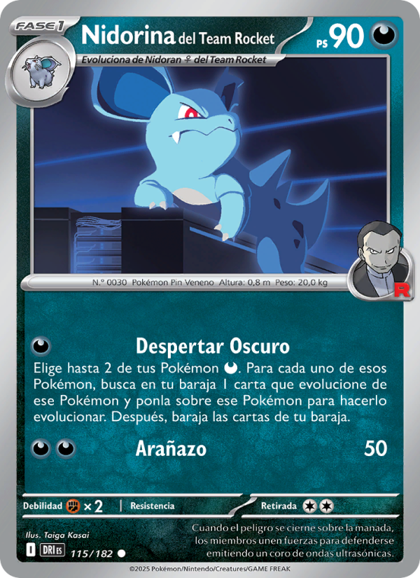 Nidorina del Team Rocket 115 — Rivales Predestinados (Spanish Pokémon TCG card)