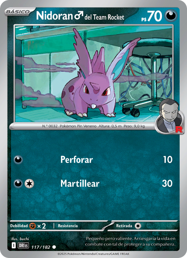 Nidoran♂ del Team Rocket 117 — Rivales Predestinados (Spanish Pokémon TCG card)