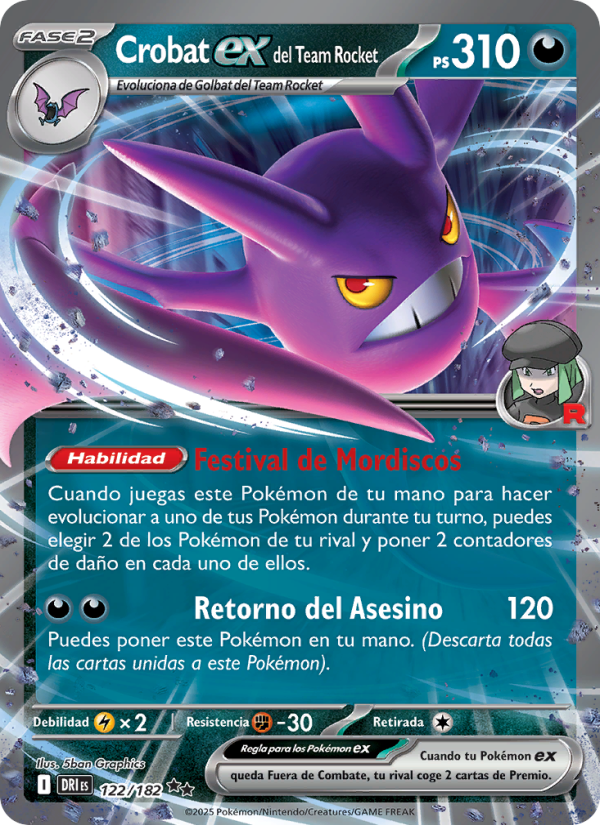 Crobat ex del Team Rocket 122 — Rivales Predestinados (Spanish Pokémon TCG card)