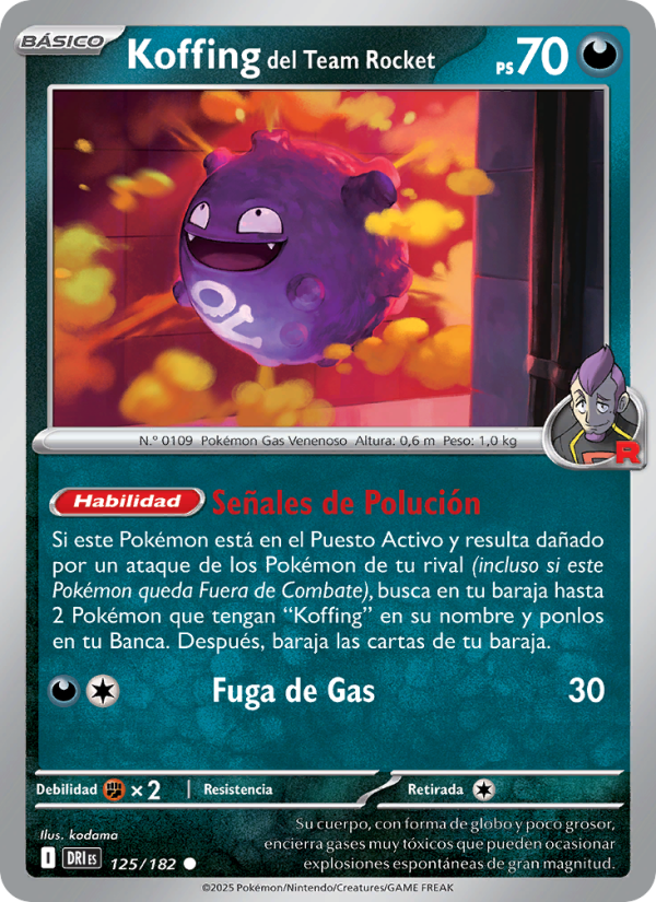 Koffing del Team Rocket 125 — Rivales Predestinados (Spanish Pokémon TCG card)