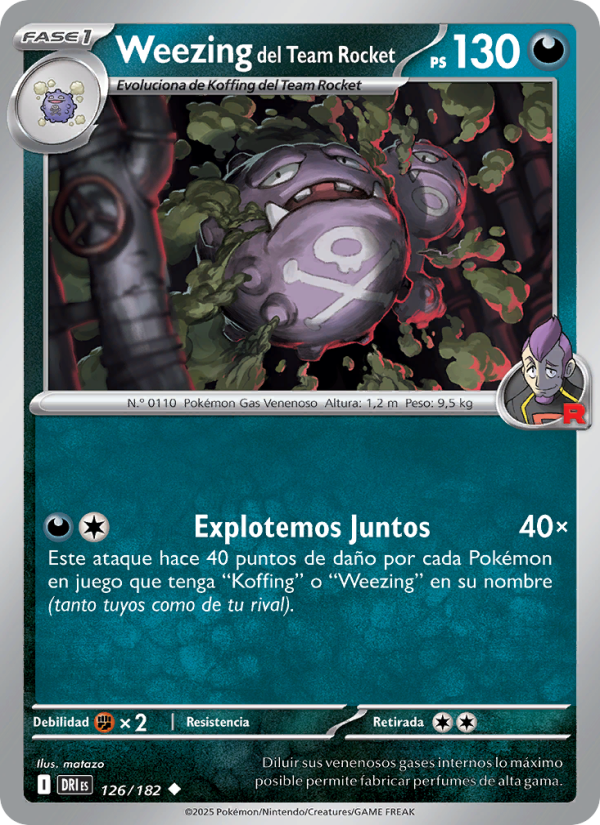 Weezing del Team Rocket 126 — Rivales Predestinados (Spanish Pokémon TCG card)