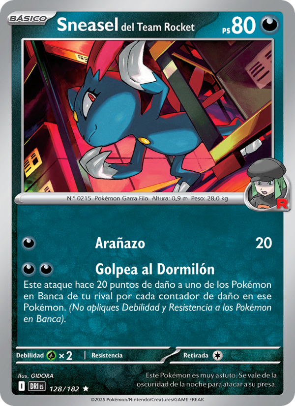Sneasel del Team Rocket 128 — Rivales Predestinados (Spanish Pokémon TCG card)
