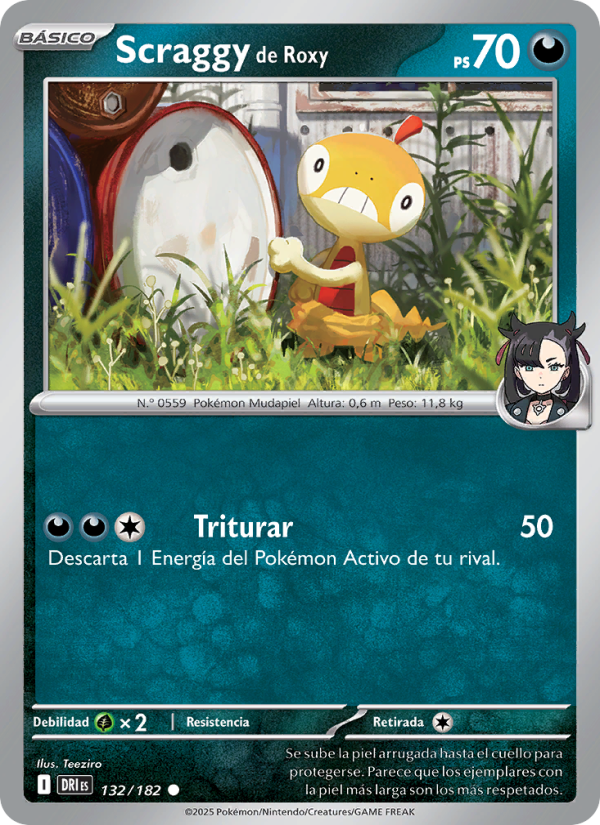Scraggy de Roxy 132 — Rivales Predestinados (Spanish Pokémon TCG card)