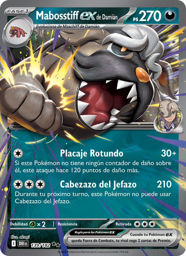 Mabosstiff ex de Damián 139 — Rivales Predestinados (Spanish Pokémon TCG card)