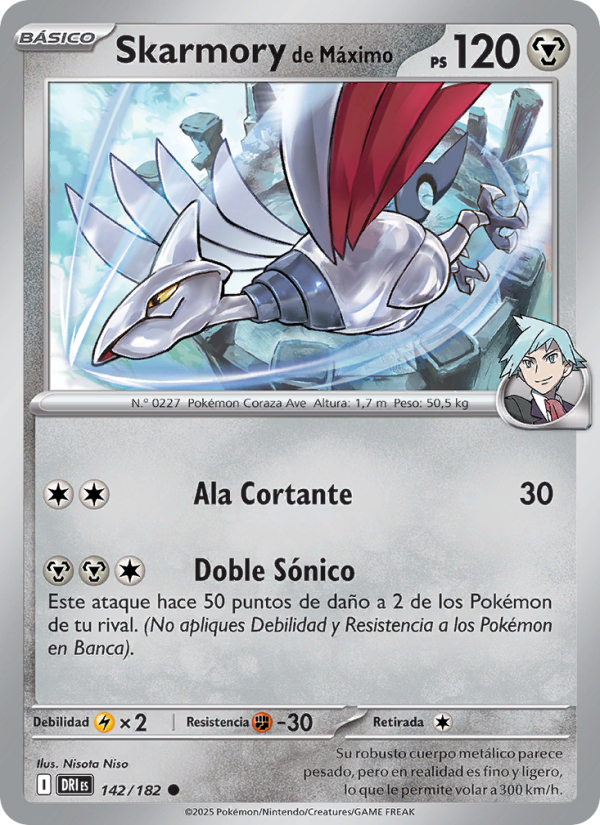 Skarmory de Máximo 142 — Rivales Predestinados (Spanish Pokémon TCG card)