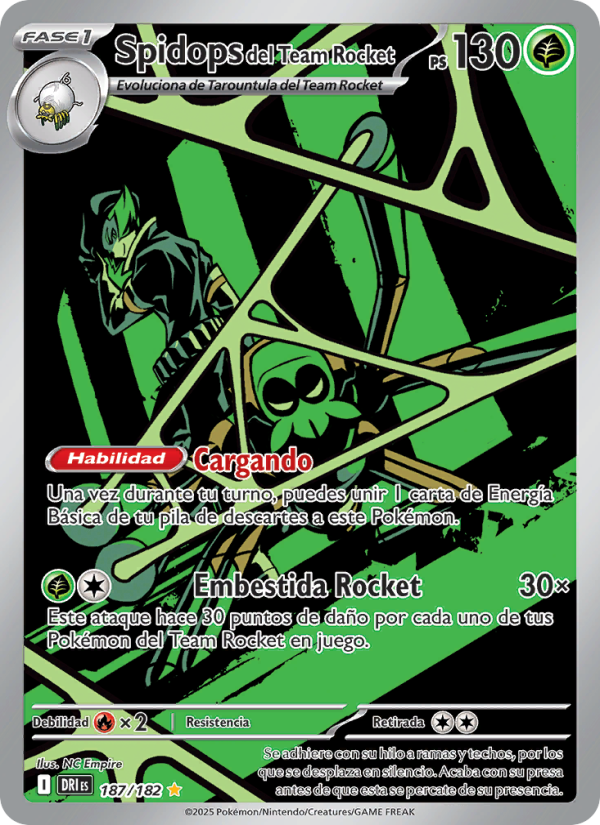 Spidops del Team Rocket 187 — Rivales Predestinados (Spanish Pokémon TCG card)