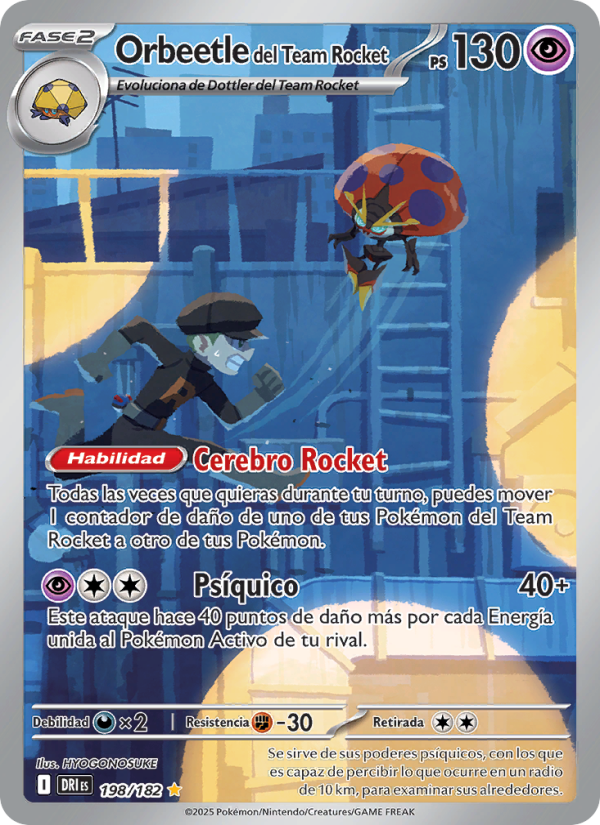 Orbeetle del Team Rocket 198 — Rivales Predestinados (Spanish Pokémon TCG card)