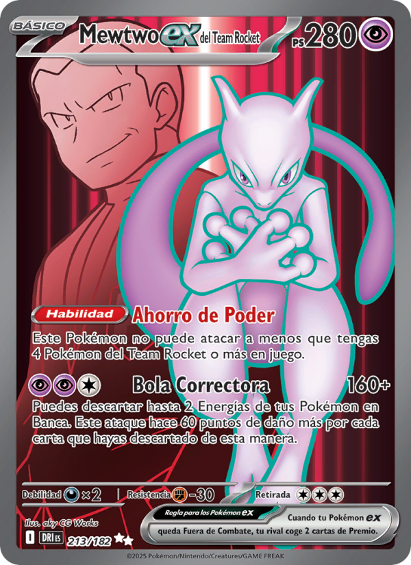 Mewtwo ex del Team Rocket 213 — Rivales Predestinados (Spanish Pokémon TCG card)