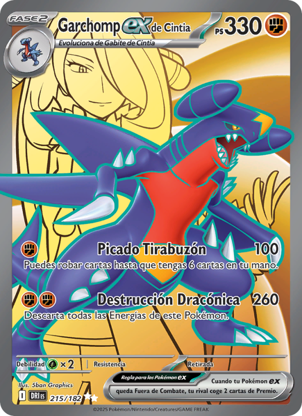 Garchomp ex de Cintia 215 — Rivales Predestinados (Spanish Pokémon TCG card)