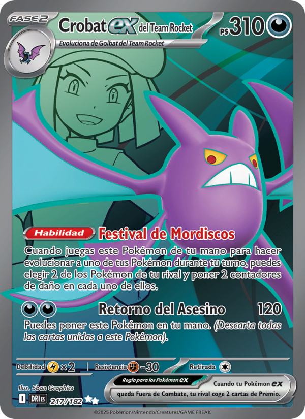 Crobat ex del Team Rocket 217 — Rivales Predestinados (Spanish Pokémon TCG card)