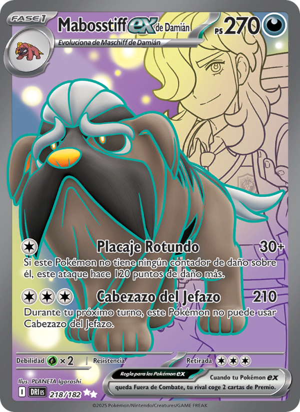 Mabosstiff ex de Damián 218 — Rivales Predestinados (Spanish Pokémon TCG card)