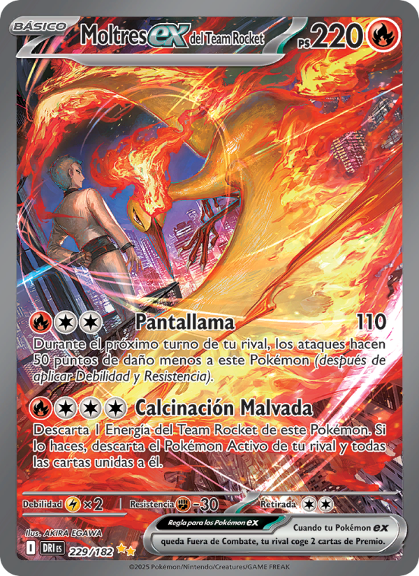Moltres ex del Team Rocket 229 — Rivales Predestinados (Spanish Pokémon TCG card)