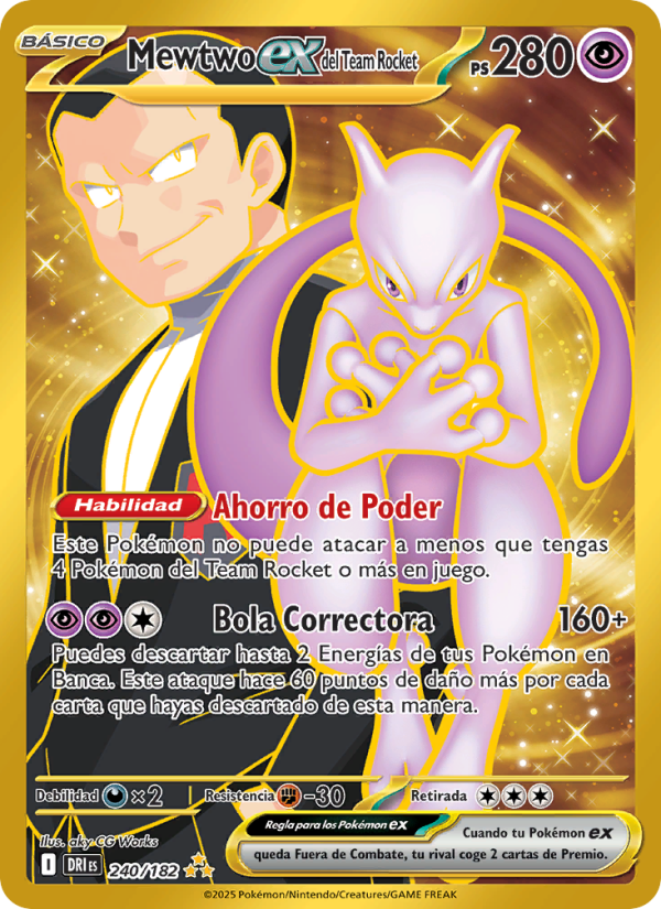 Mewtwo ex del Team Rocket 240 — Rivales Predestinados (Spanish Pokémon TCG card)