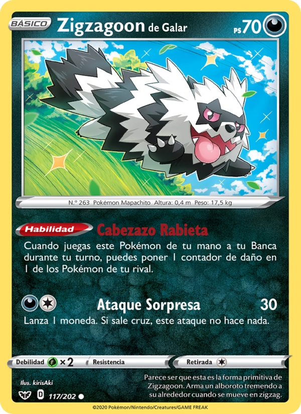 Zigzagoon de Galar 117 — Espada y Escudo (Spanish Pokémon TCG card)