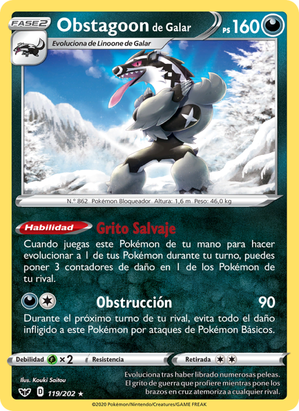 Obstagoon de Galar 119 — Espada y Escudo (Spanish Pokémon TCG card)