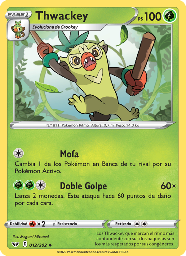 Thwackey 12 — Espada y Escudo (Spanish Pokémon TCG card)