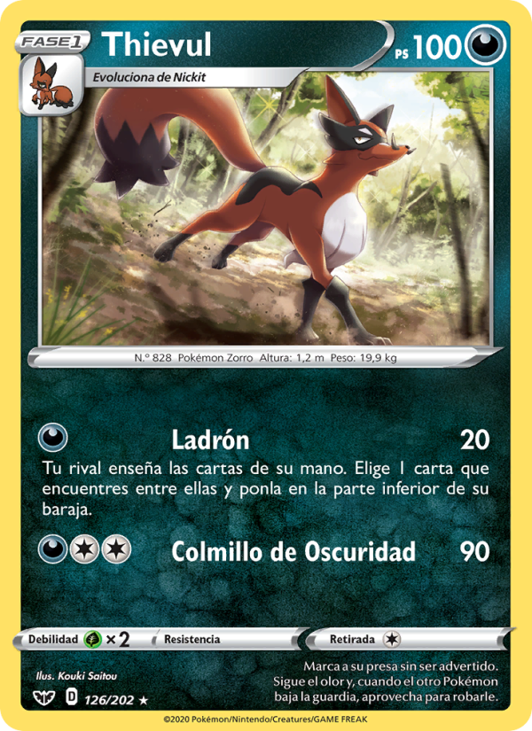 Thievul 126 — Espada y Escudo (Spanish Pokémon TCG card)