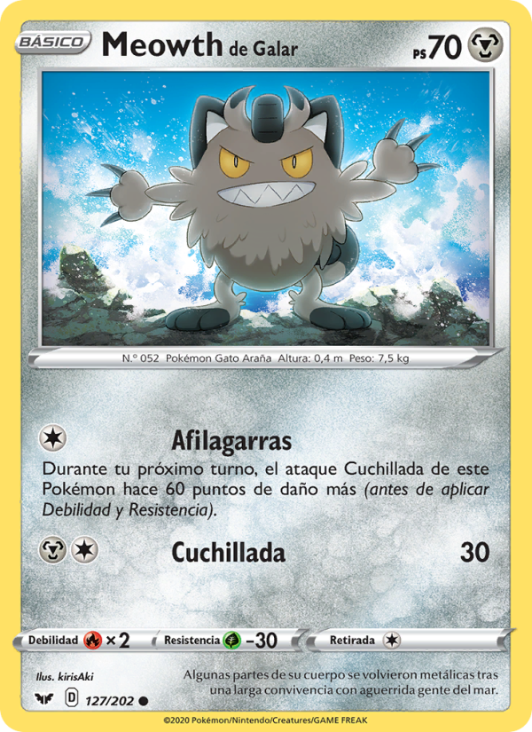 Meowth de Galar 127 — Espada y Escudo (Spanish Pokémon TCG card)