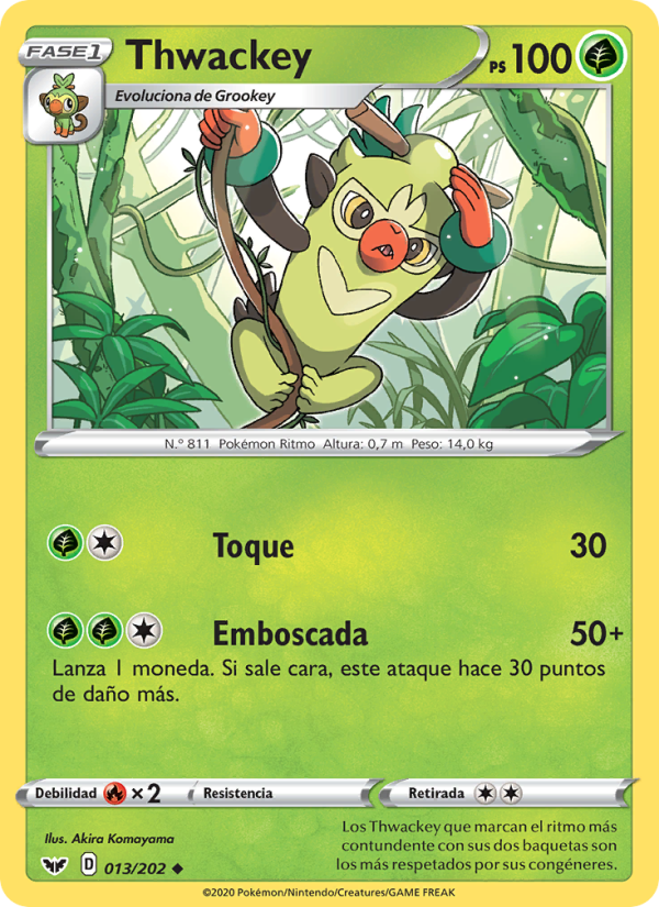Thwackey 13 — Espada y Escudo (Spanish Pokémon TCG card)