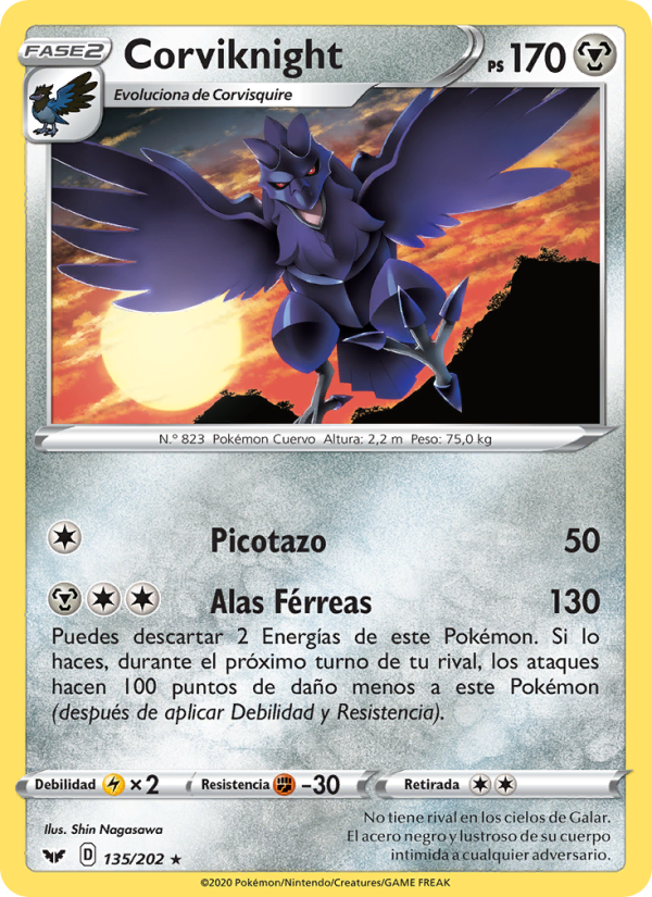 Corviknight 135 — Espada y Escudo (Spanish Pokémon TCG card)