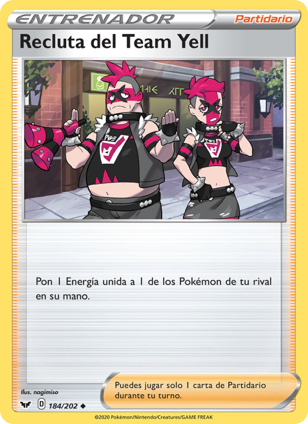 Recluta del Team Yell 184 — Espada y Escudo (Spanish Pokémon TCG card)