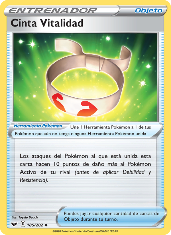 Cinta Vitalidad 185 — Espada y Escudo (Spanish Pokémon TCG card)