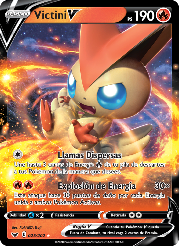 Victini V 25 — Espada y Escudo (Spanish Pokémon TCG card)