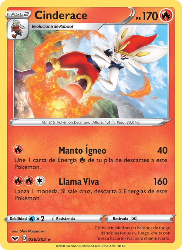 Cinderace 36 — Espada y Escudo (Spanish Pokémon TCG card)