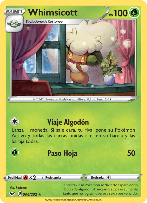 Whimsicott 6 — Espada y Escudo (Spanish Pokémon TCG card)