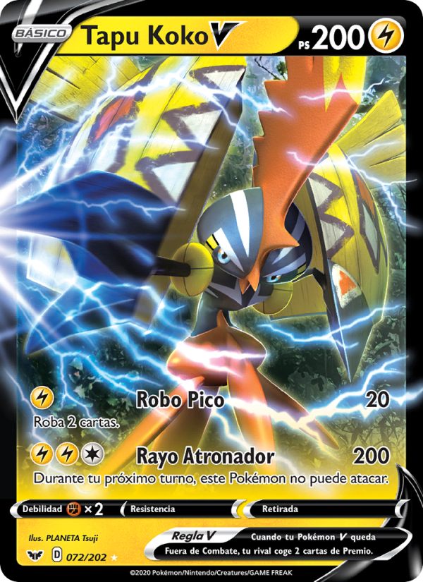 Tapu Koko V 72 — Espada y Escudo (Spanish Pokémon TCG card)