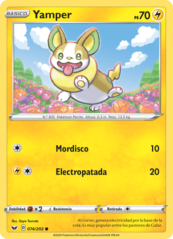 Yamper 74 — Espada y Escudo (Spanish Pokémon TCG card)